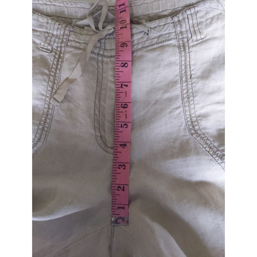 J.Jill 100% Linen Wide Leg Drawstring Pants Neutral Beige Patch Pockets 8 - Picture 7 of 8